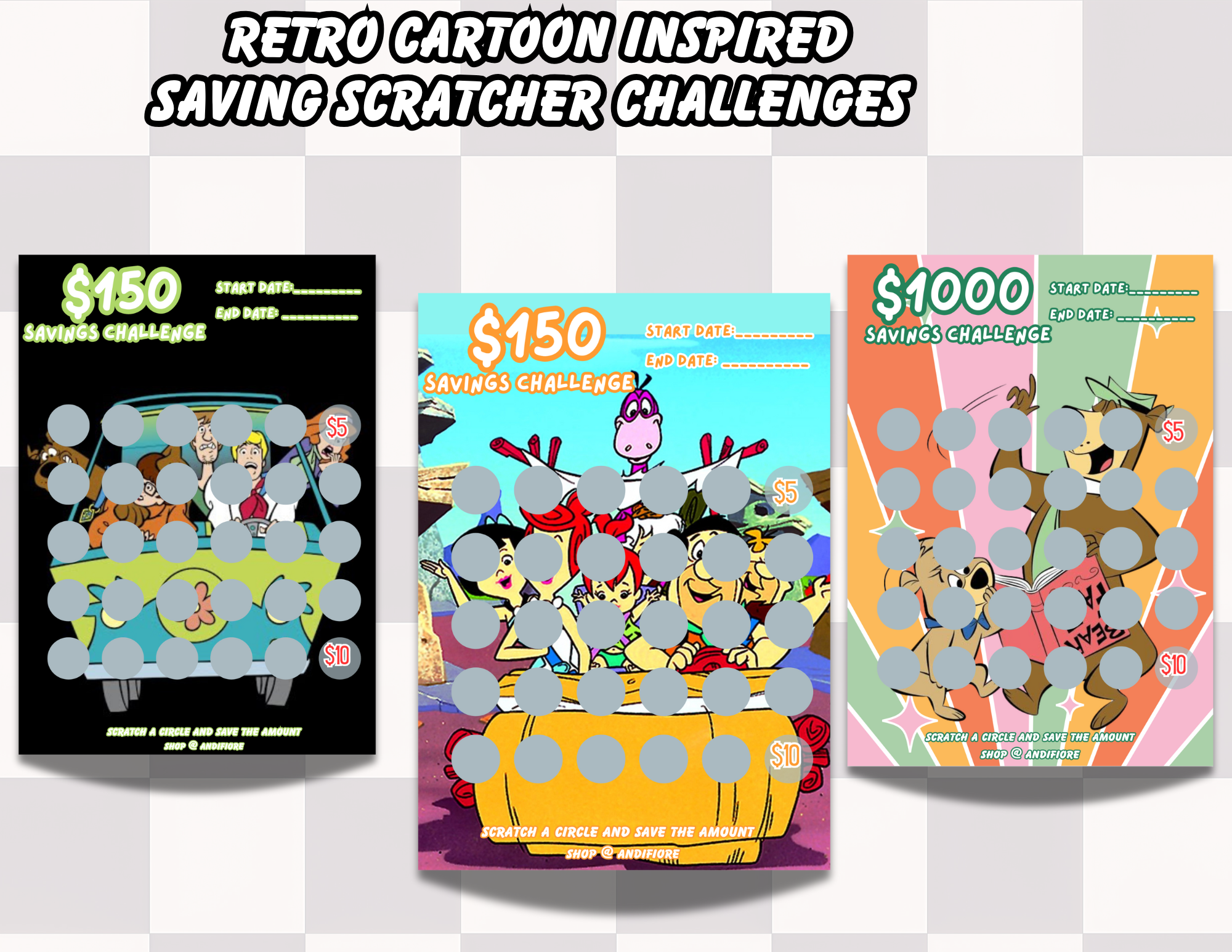 Retro Cartoon Savings Challenge Scratcher
