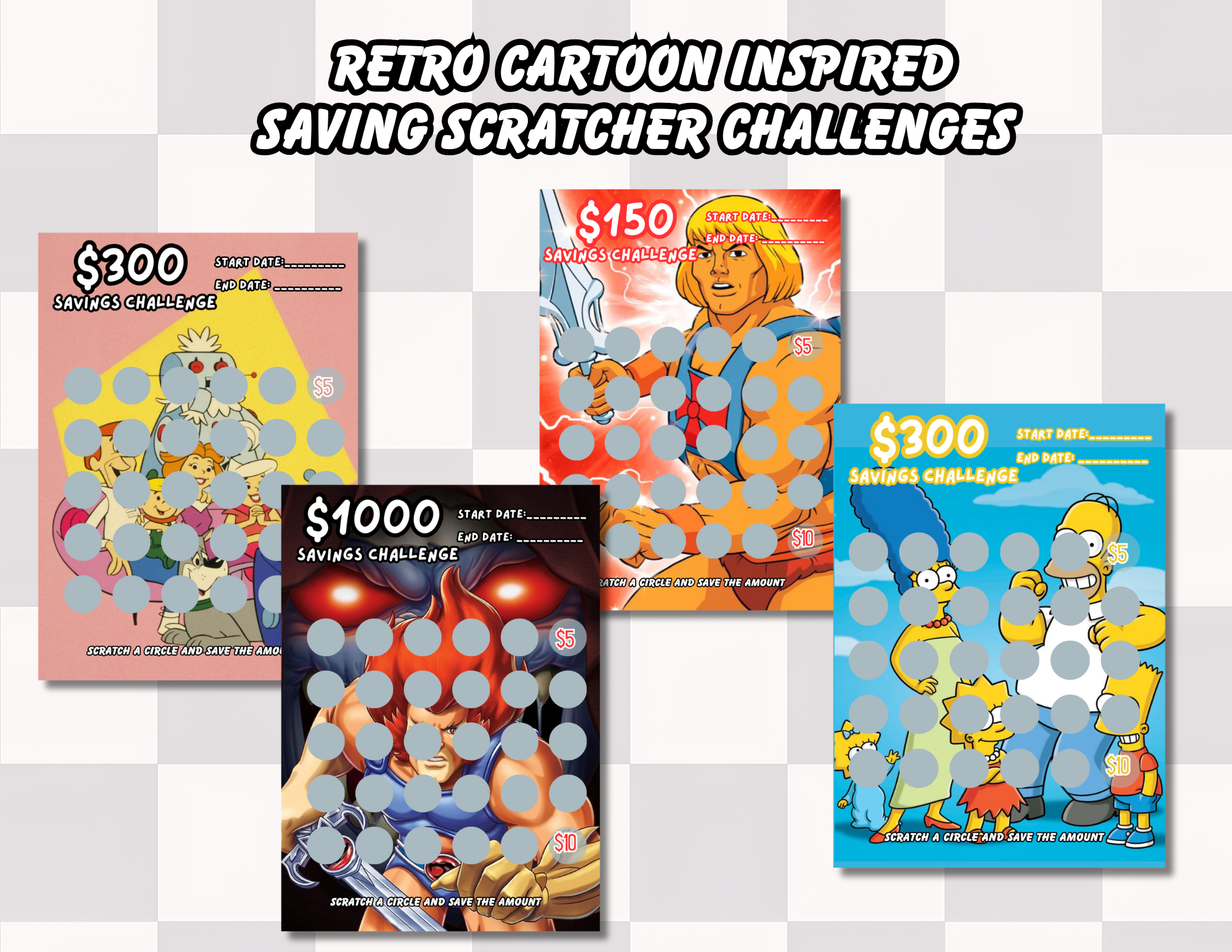 Retro Cartoon Savings Challenge Scratcher