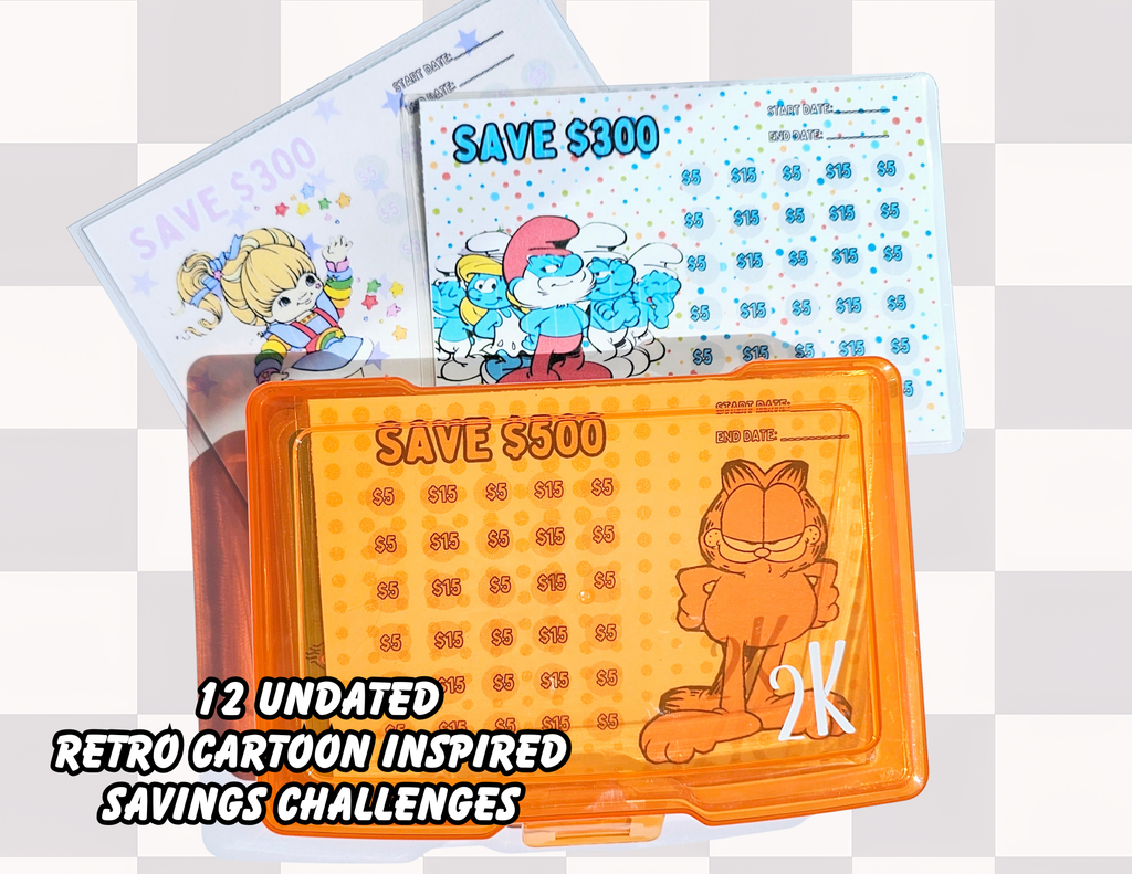 Retro Cartoon Mini Savings Challenge with Savings Box